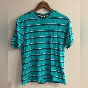 LACOSTE Women’s Green Striped Regular Fit V-Neck Short Sleeve Tee Size L
